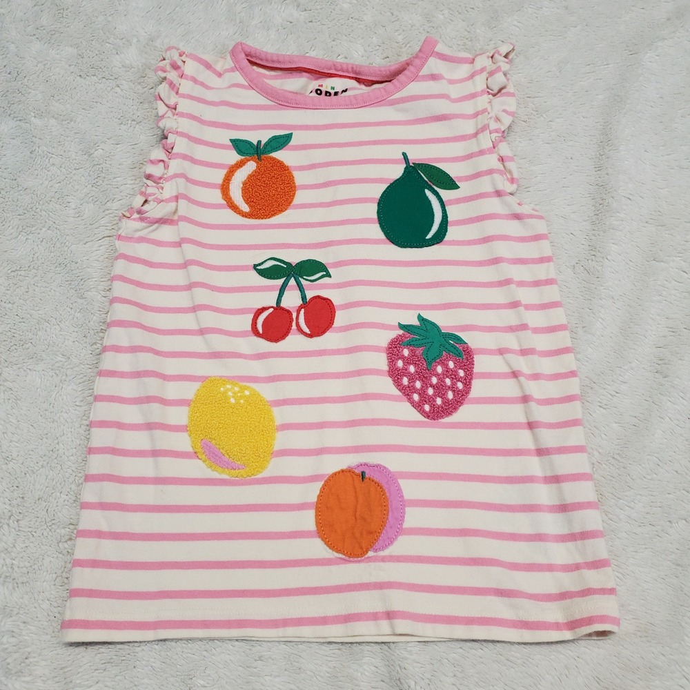 Mini Boden Pink Ivory Fruit Strawberry T Shirt Girl 6 7 Classic Casual Basic